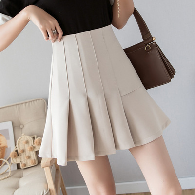 纯色顺褶鱼尾裙2019夏季韩版新款女装半身裙高腰防走光a字短裙