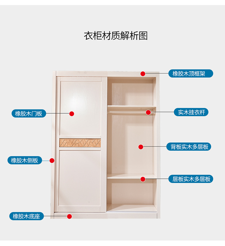 简约现代卧室2门滑移门组装衣橱北欧白色实木高档红橡推拉门衣柜