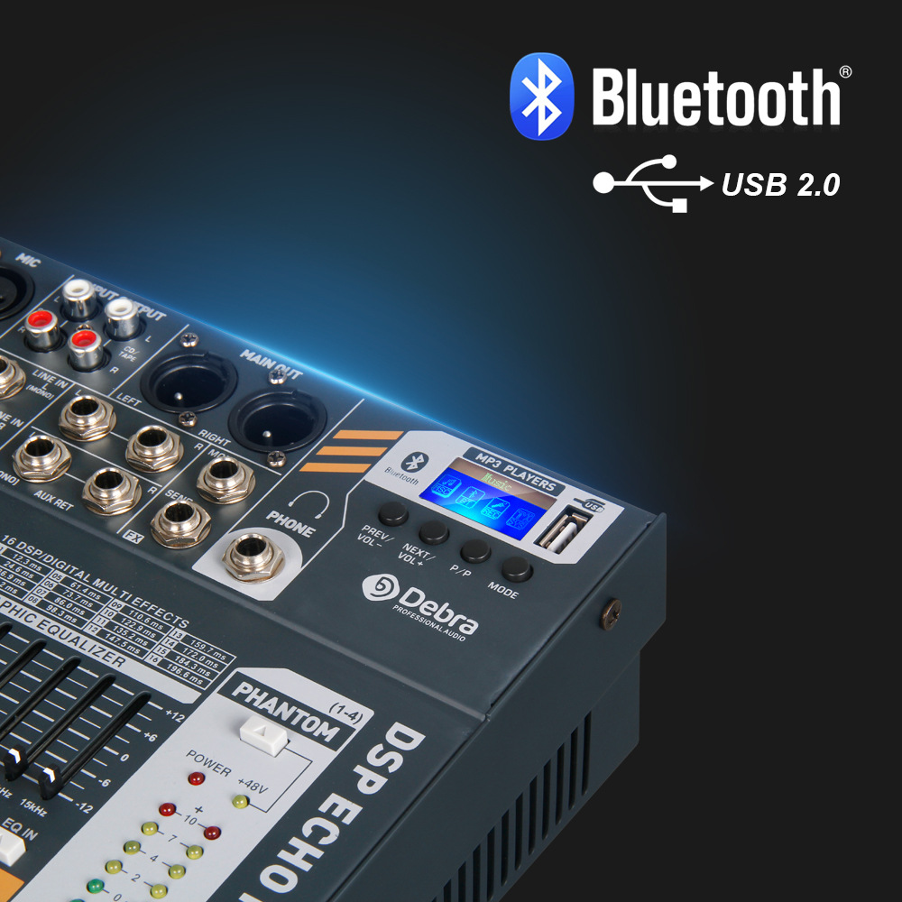 跨境专供12路专业调音器音频控制台婚庆会议舞台演出蓝牙usb幻象