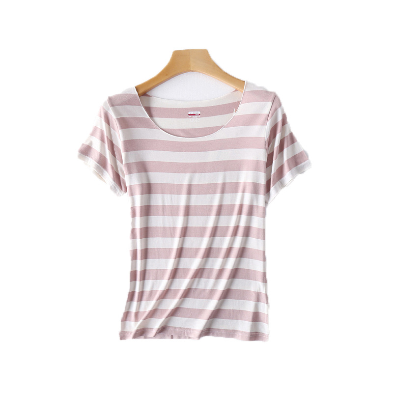 2022 Spring and Summer New Striped T-shirt Female Traceless plus Size Short Sleeve Korean Slim Pullover Bottoming Shirt One Piece Dropshipping