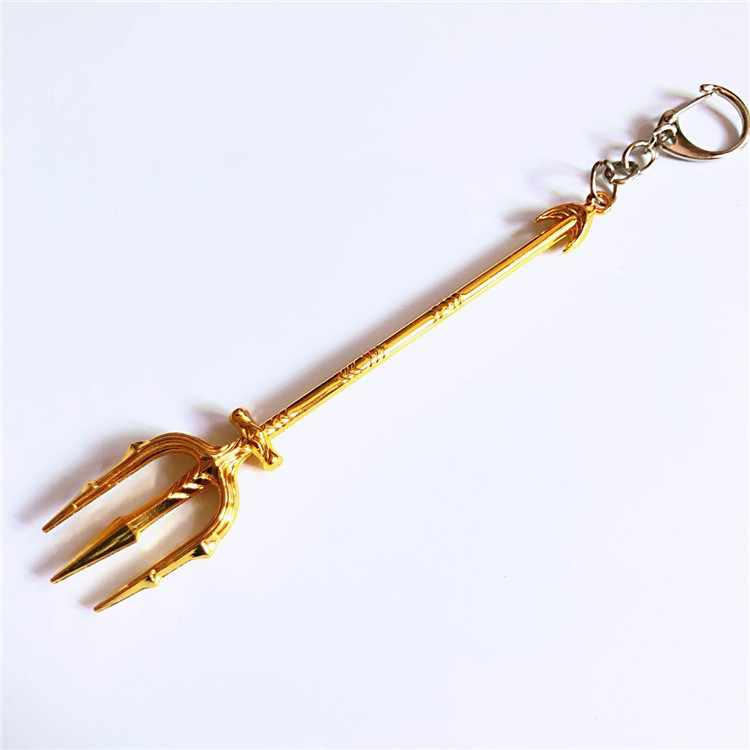 厂家直销dc联盟热门海王三叉戟钥匙扣 锌合金电镀古金钥匙圈挂件