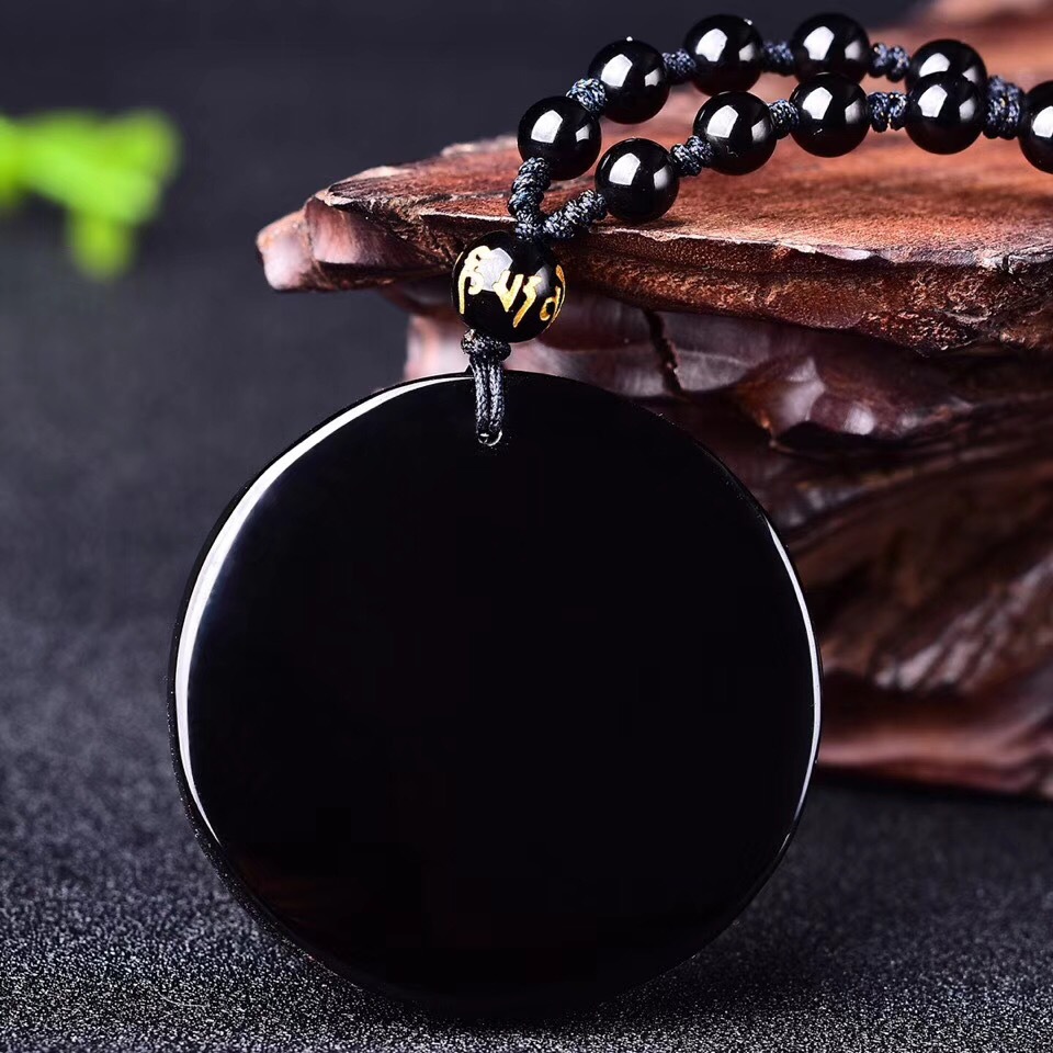 东海节高水晶天然黑曜石麒麟圆牌吊坠男女款霸气项链饰品批发