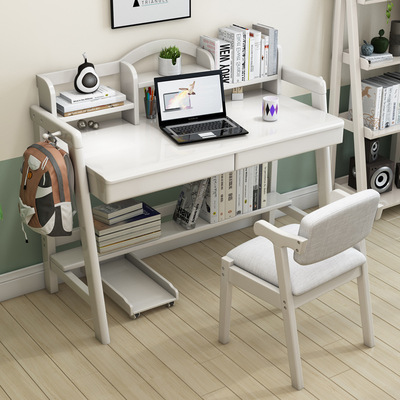 日式组装电脑桌带书架台式家用北欧组装全组装书桌经济型卧室写字