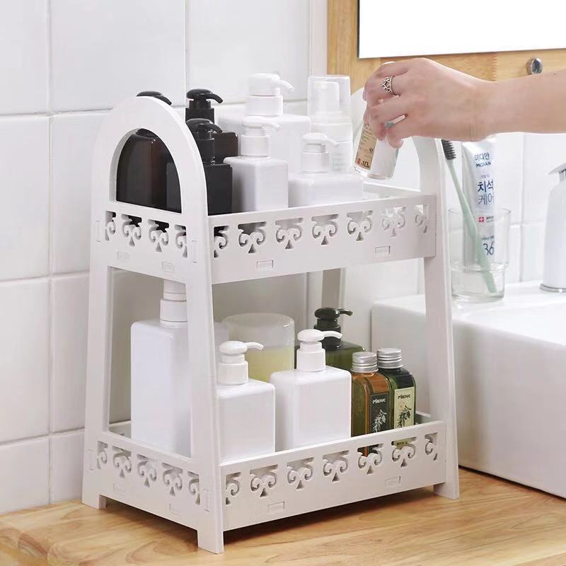 Toilet Washing Table Cosmetic Shelf Bathroom Double Deck Soap Box Wash Basin Tray Fence Storage Rack