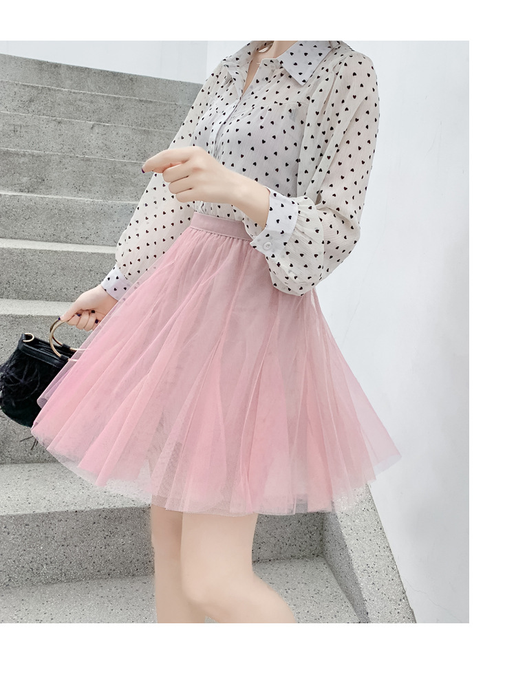 网纱半身裙女夏沙沙小摆裙纱裙百褶a字短裙夏裙a型8066