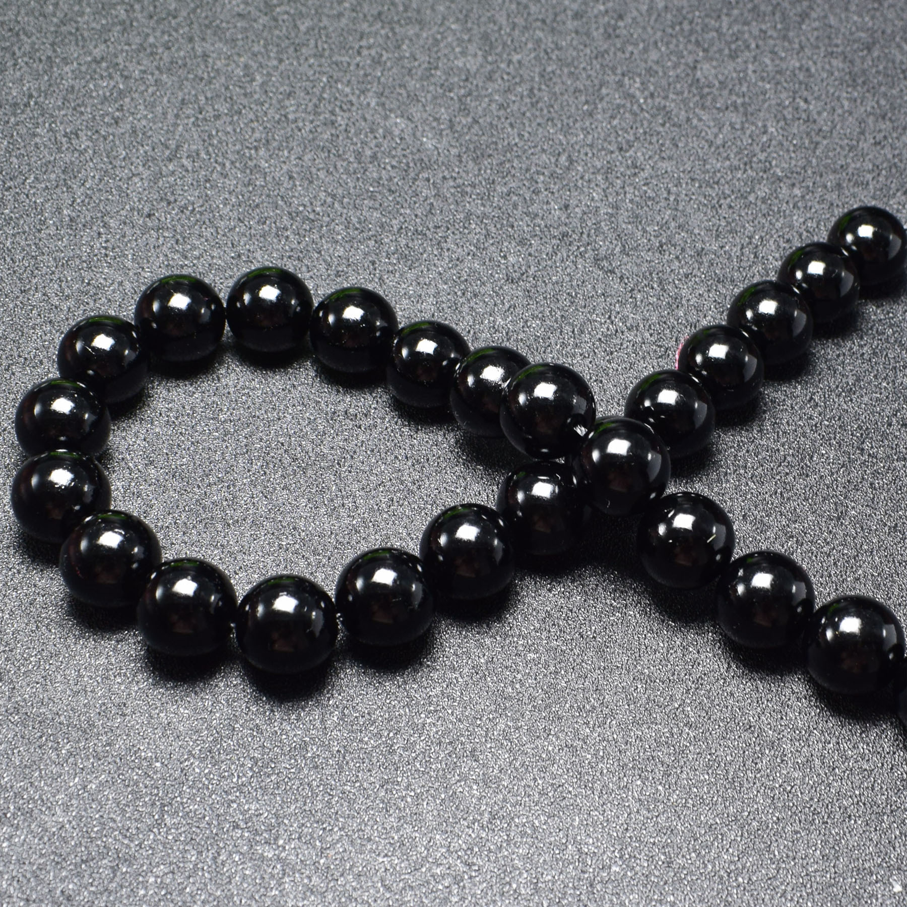 福晶缘珠宝黑玛瑙圆珠 黑耀石半成品散珠 长链