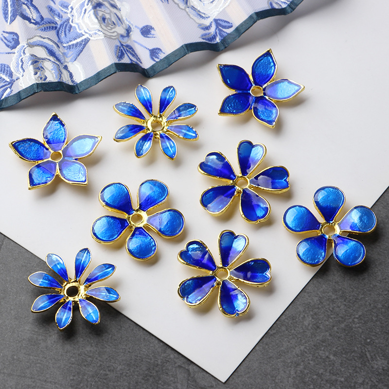五瓣花小花景泰蓝烧蓝古风发饰鞋服配件diy饰品厂家直销现货批发
