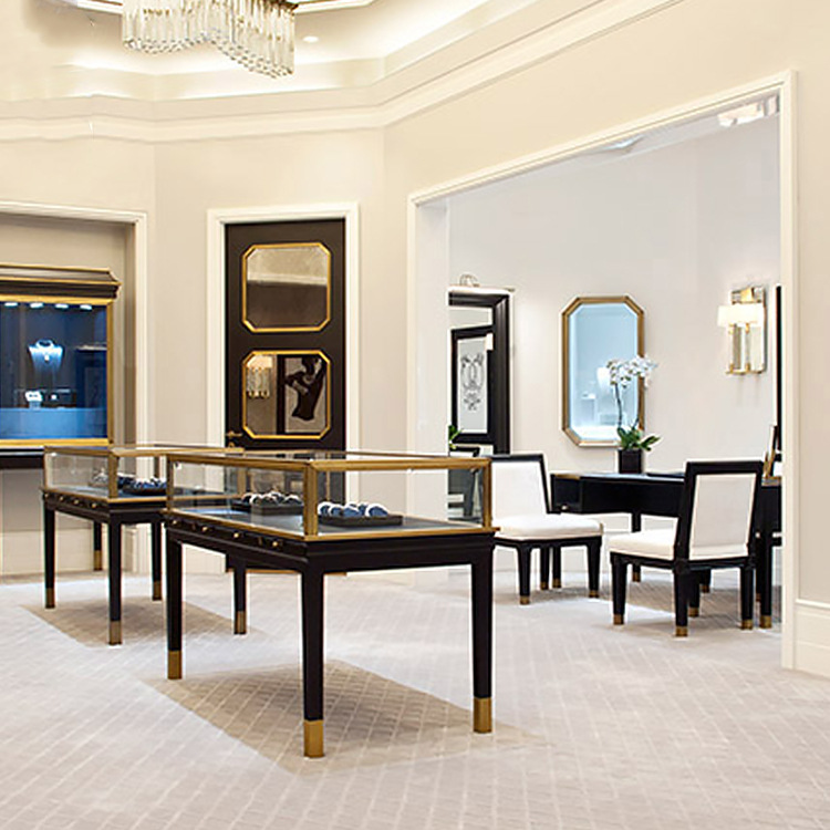 欧式珠宝店全店设计 不锈钢电镀金色珠宝展柜 精品首饰四脚展示台