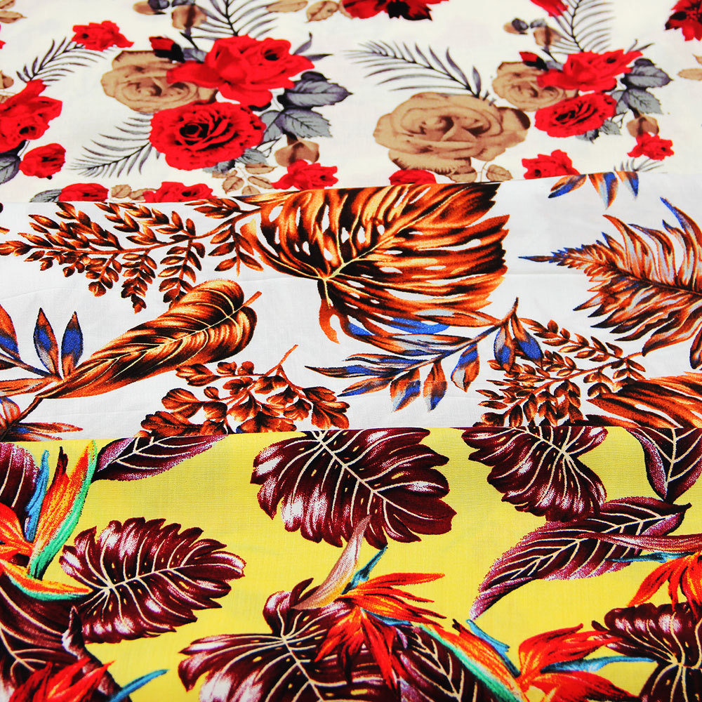 厂家优惠批发梭织人棉平纹布精细活性印花女装童装面料现货