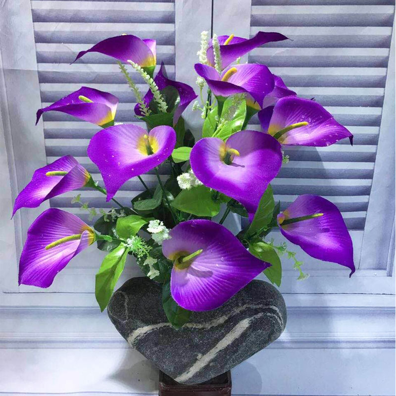 工厂批发仿真把花跨境亚马逊节日手捧花束客厅摆放14头水珠马蹄莲