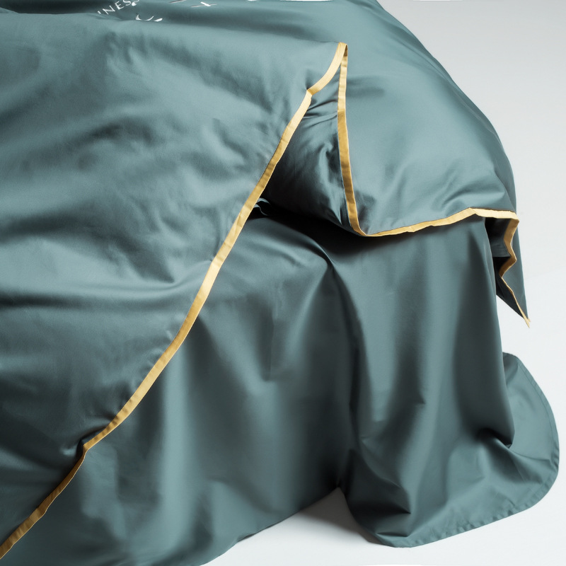 小美风纯色素色小宽边60支长绒棉四件套全棉被套床单1.5m/1.8米