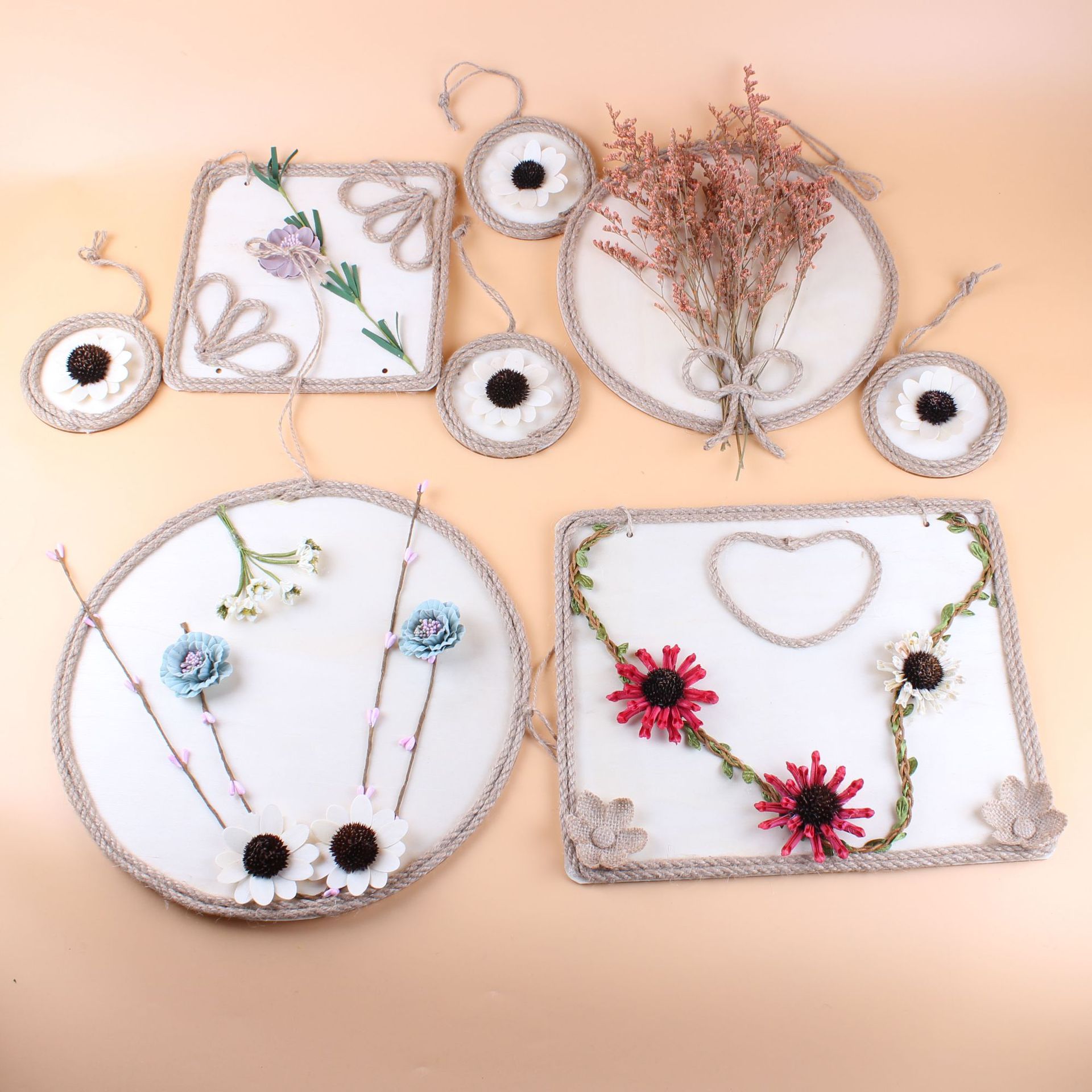 幼儿园环创装饰儿童手工diy白胚画板空白木板相框吊饰麻绳边框