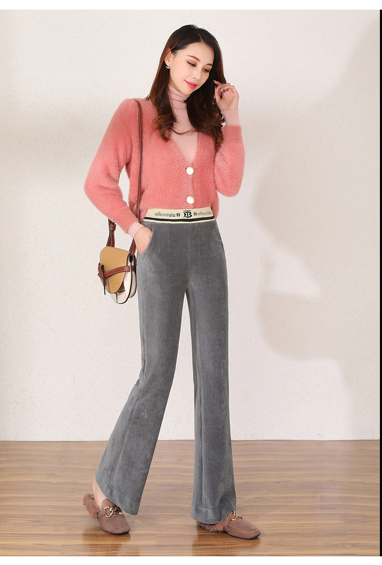 微喇女裤2019年春秋新款条绒高腰阔腿裤女学生韩版喇叭裤阔腿长裤