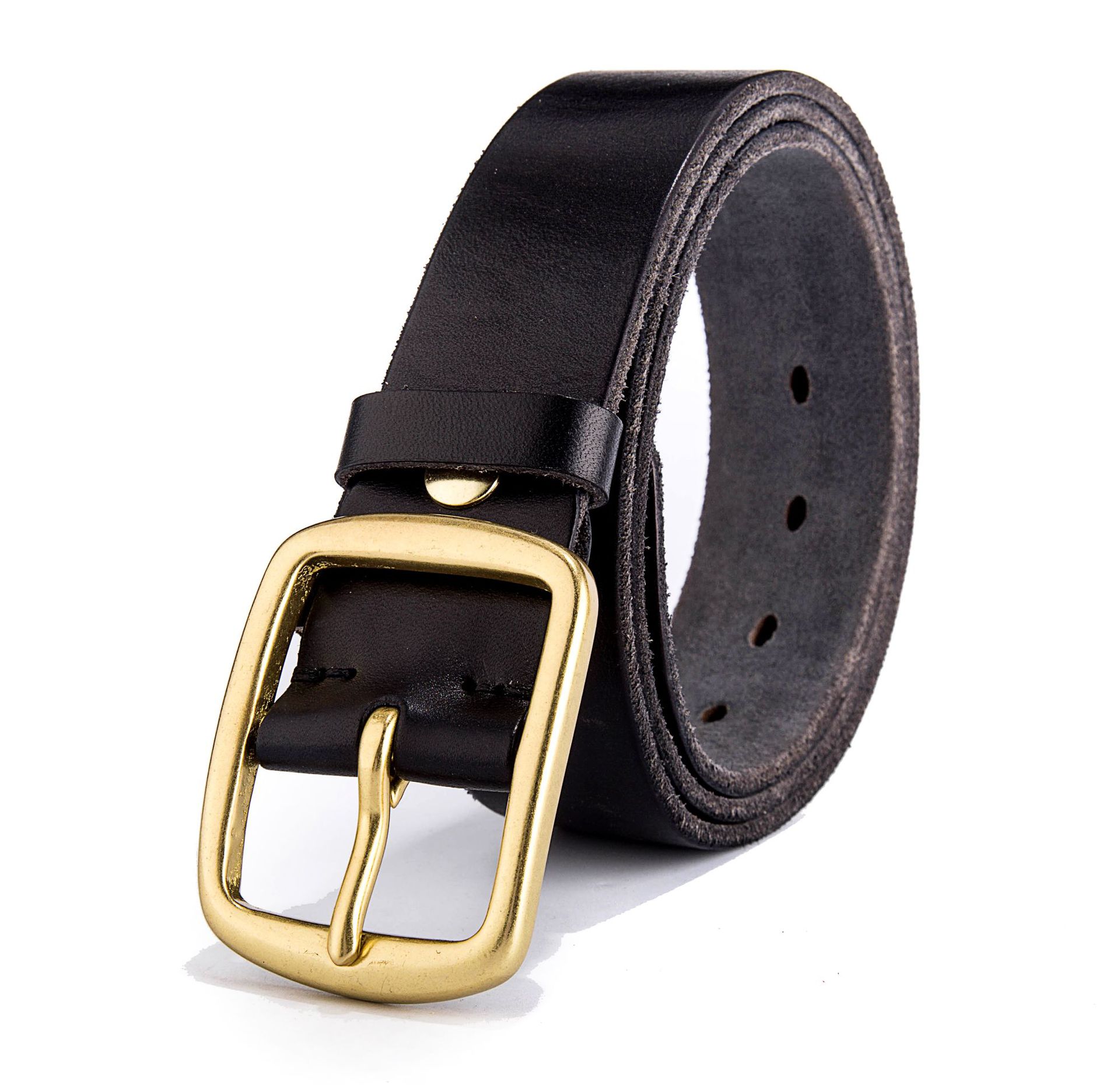 男士针扣真皮腰带 意大利进口头层牛皮纯牛皮无夹层水洗毛底皮带