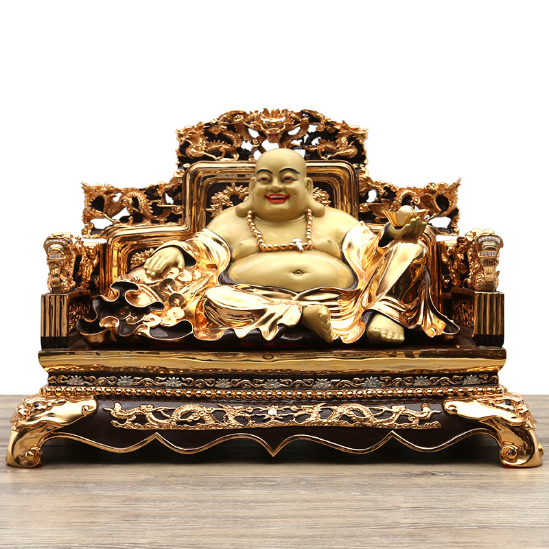 鎏金纯铜弥勒佛像摆件工厂直销九龙座椅招财弥勒菩萨像居家用供奉