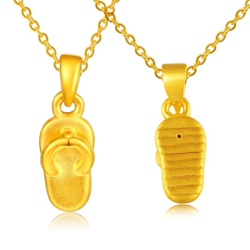 尚佳福黄金拖鞋3d硬金足金脱邪小拖鞋辟邪手链人字拖脚链项链吊坠