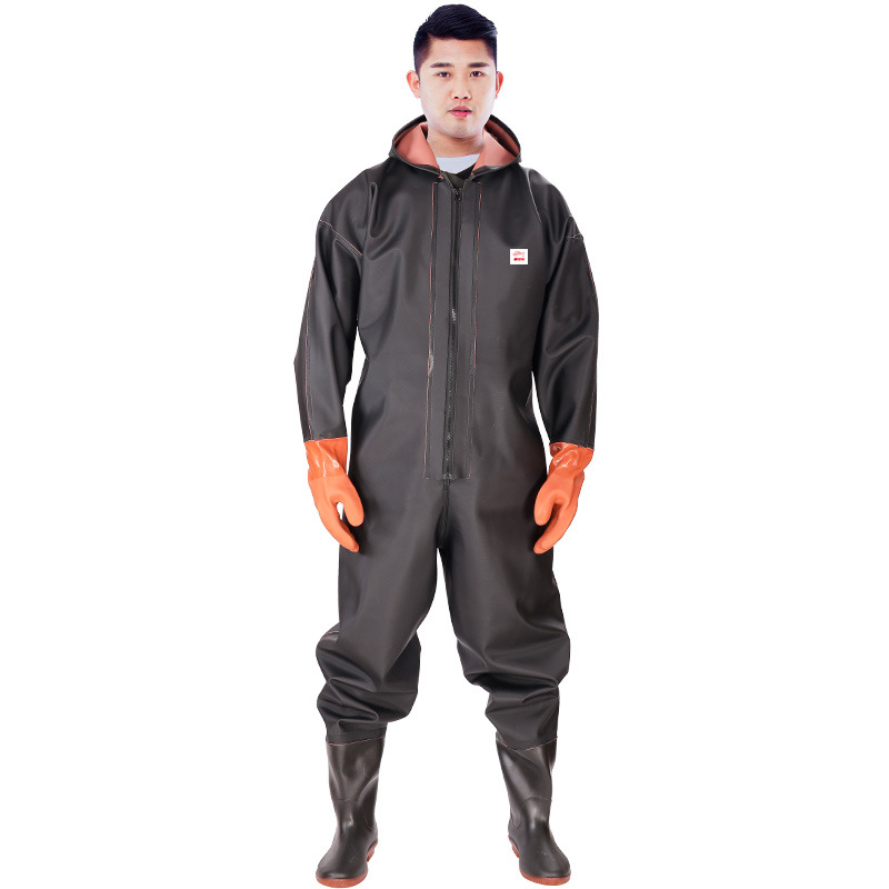 Factory Direct Sales Waterproof One-Piece Wader Winter Thickened Fishing Shoes Fishing Rain Pant Belt Rain Boots Lotus Roots Digging Onesie Wholesale