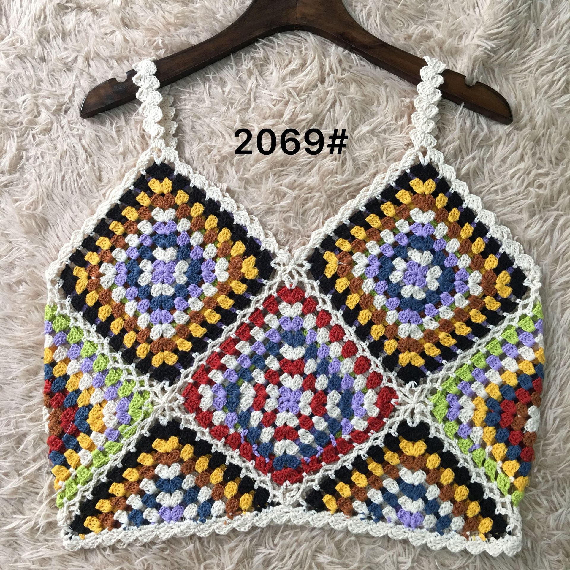 欧美订单新款夏季纯手工钩针波西米亚镂空吊带文胸度假沙滩罩衫