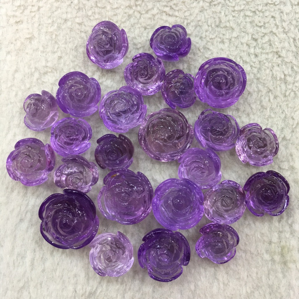 天然紫水晶玫瑰花雕刻颜色紫晶体通透可镶嵌戒面吊坠水晶饰品