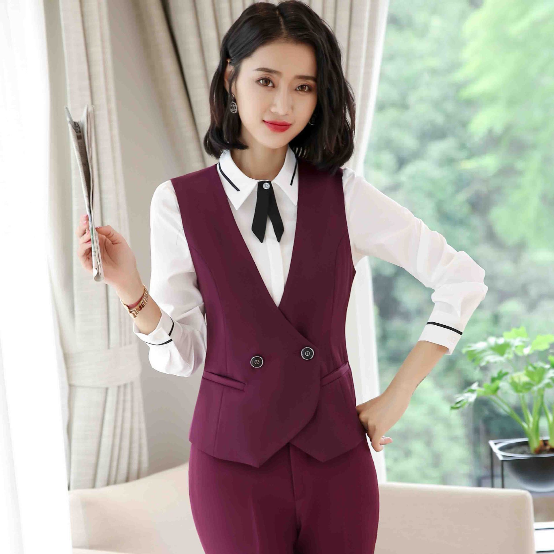 秋季新款讲解员马甲套装长袖衬衫职业装韩范礼仪服装女迎宾工作服