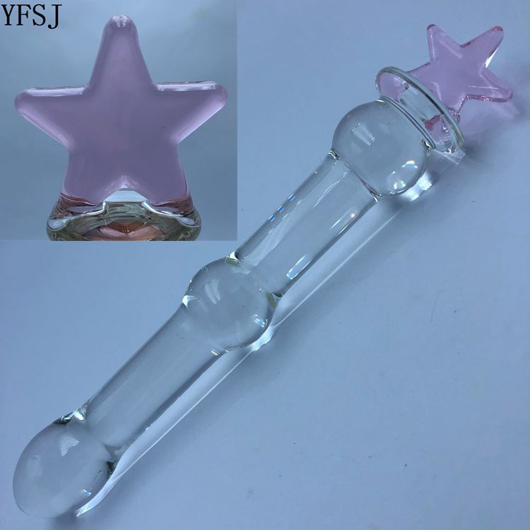 中号五角星 爱心仙女棒魔法棒女用玻璃水晶阳具肛塞加温自慰器