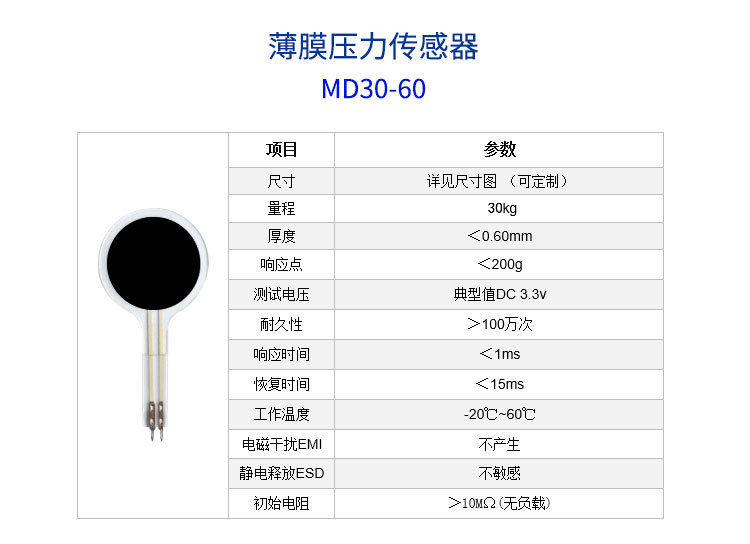 品牌 lean star 型号 md30-60 系列 柔性压力传感器 压力类型 物理