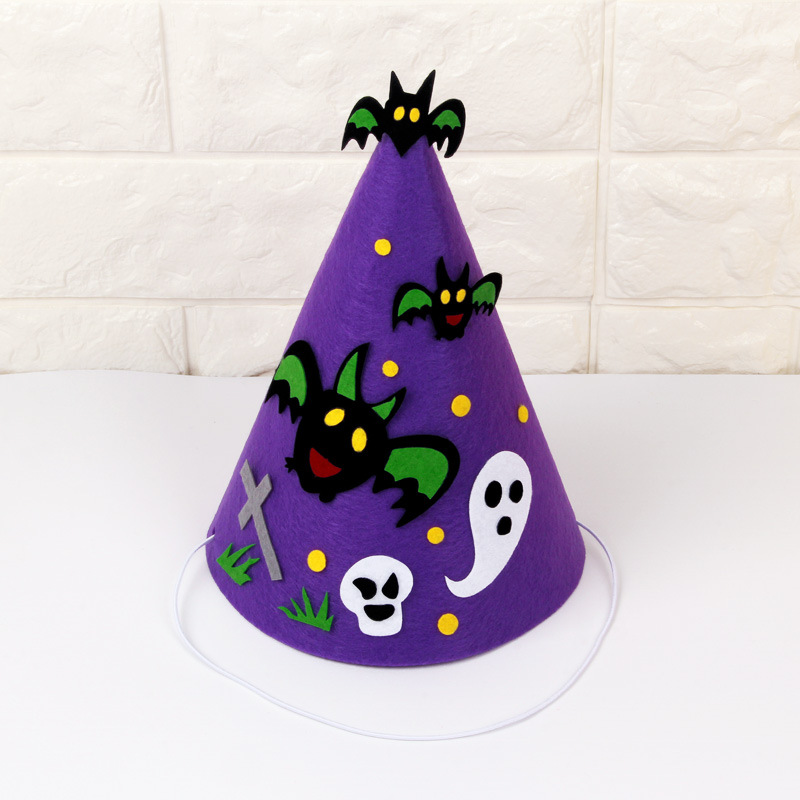 万圣节儿童表演道具 幼儿园装扮女巫尖顶帽子手工不织布diy材料包