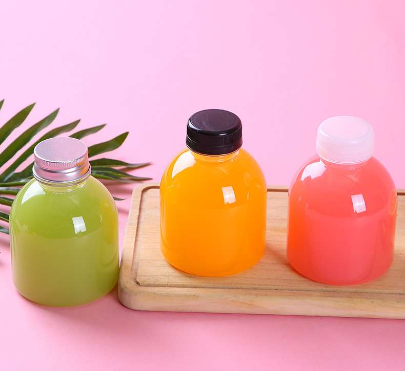 厂家批发350ml果汁瓶铝盖饮料瓶网红水果奶茶瓶子pet塑料瓶