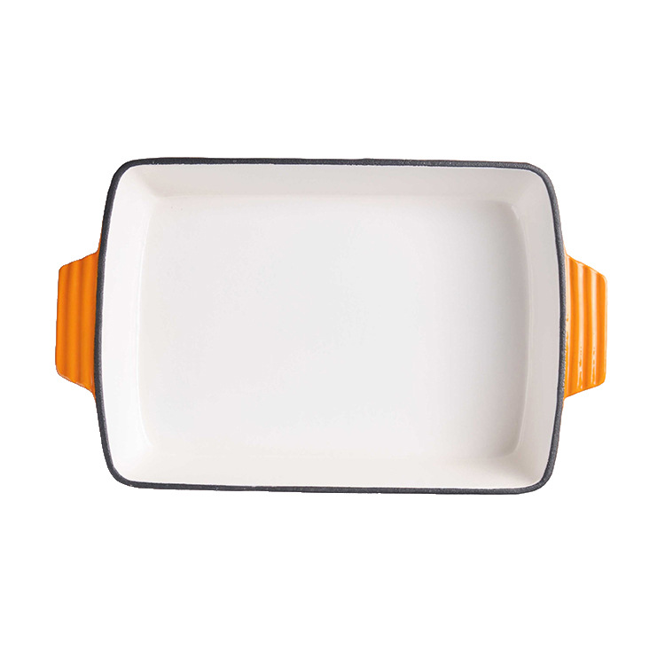 全恒平底锅搪瓷珐琅铸铁矩形长方形加厚不粘烤盘双耳煎肉烧烤鱼盘