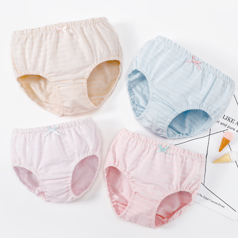 爱念爱逗童儿童内裤舒适条纹女童面包裤学生小孩光丝棉提花三角裤