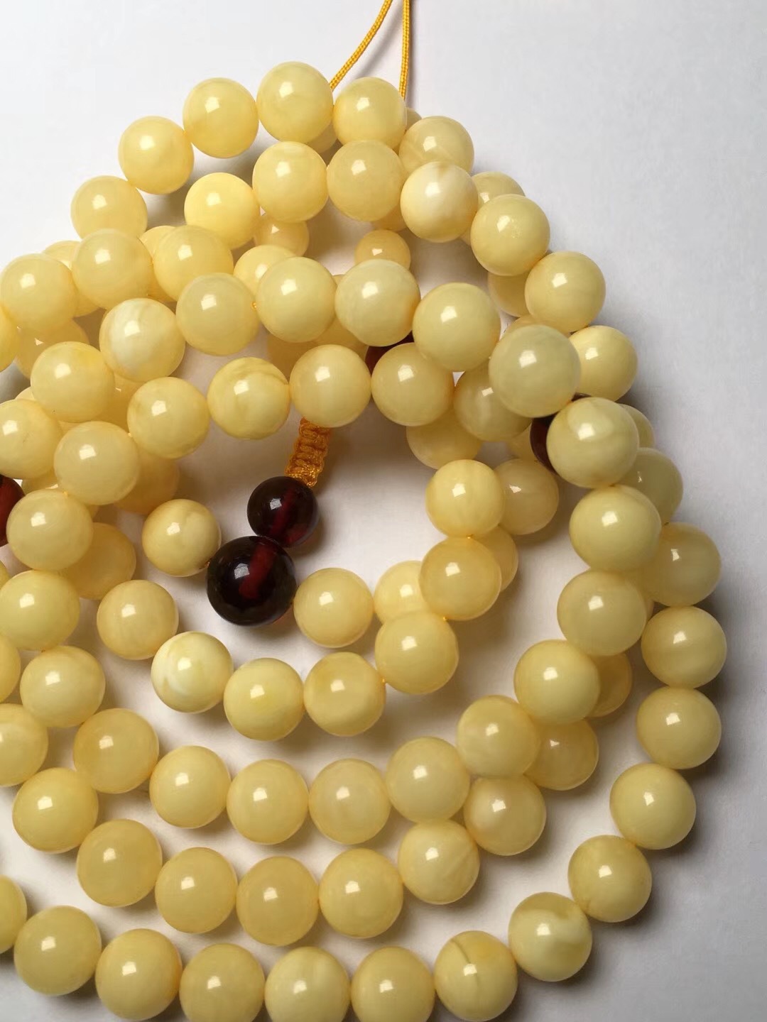 泰言珠宝 天然蜜蜡白花蜜108佛珠 长链 成色清晰矿体蜡质饱满干净