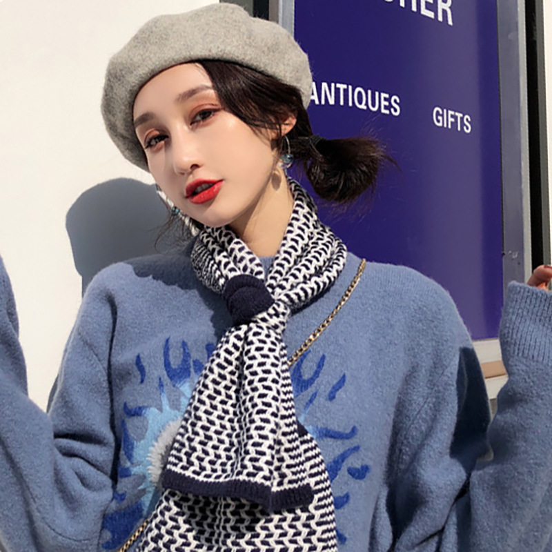 Fashion Japanese Style Winter Special Neck Protection Short Autumn and Winter Scarf for Students Korean Style Wavy Wool Knitted Scarf