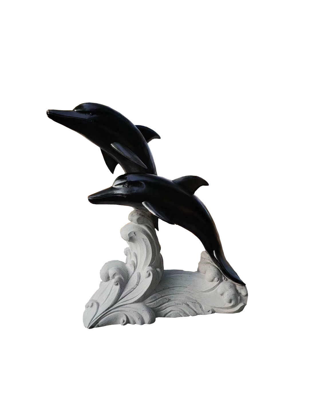 石雕海豚 厂家销售加工定制花岗岩芝麻黑石材雕刻 园林景观雕塑