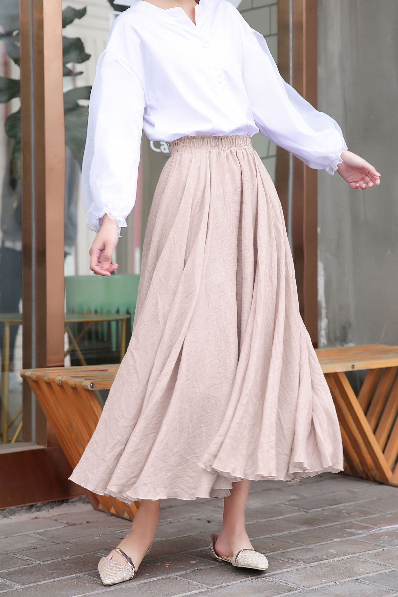 文艺女装新款2019时尚棉麻半身裙亚麻纯色民族风长裙大摆裙子