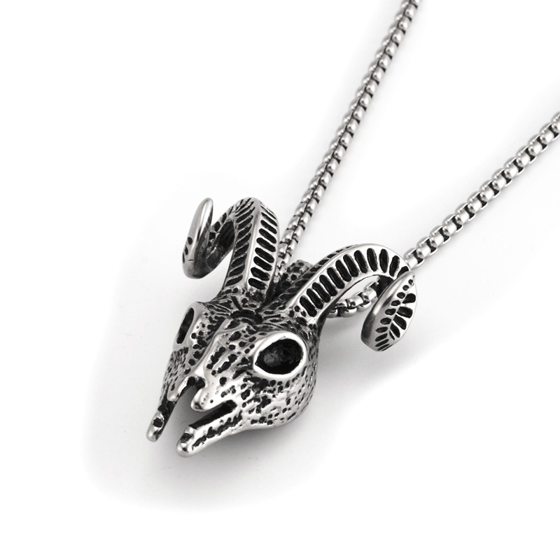 2019款hiphop时尚嘻哈个性潮流骷髅羊头钛钢项链挂饰男女9624f