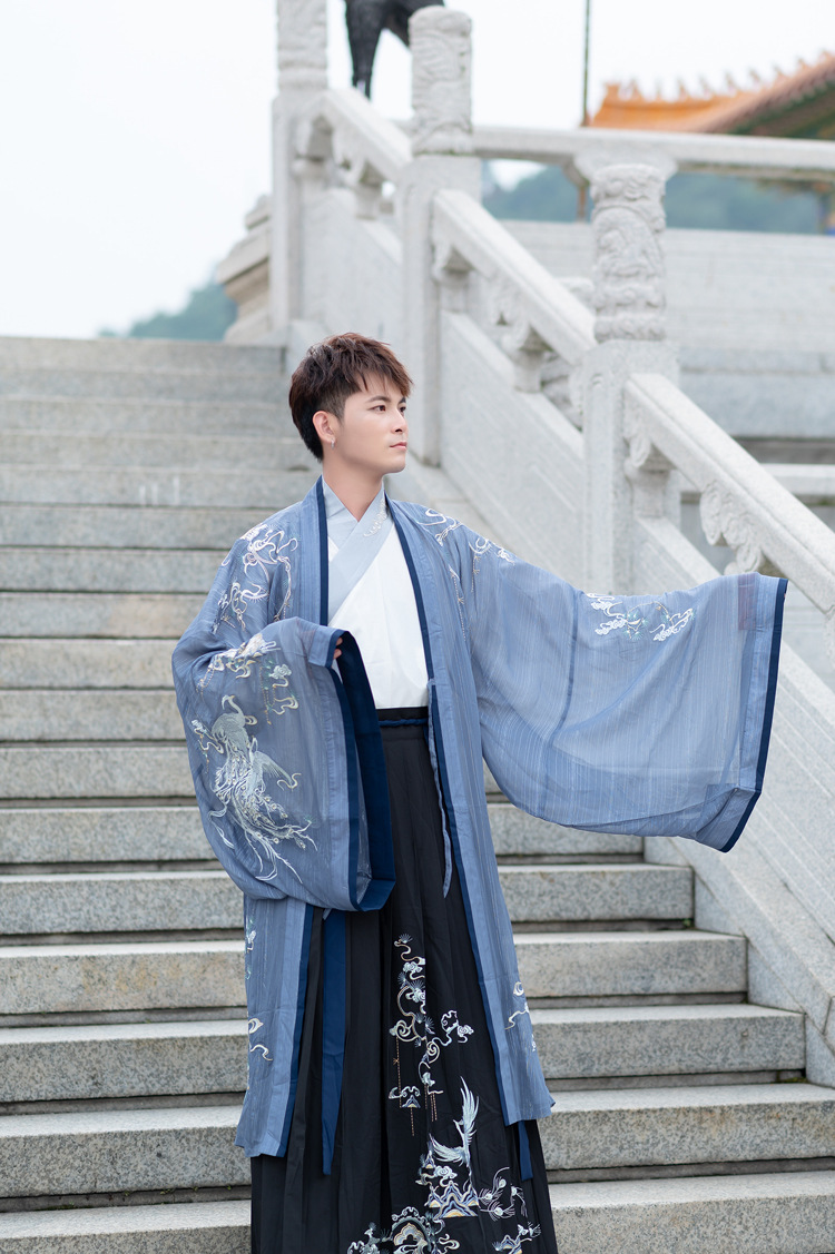 5870重工绣花大氅大码男装汉服氅衣广袖大袖衫外套情侣cp装套装