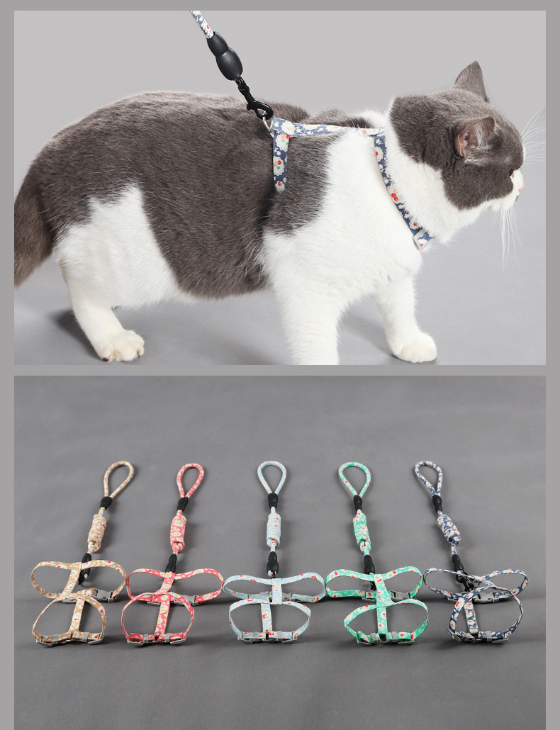 原创潮品可调节防挣脱猫咪牵引绳 日式和风牵引绳猫绳猫背带牵引