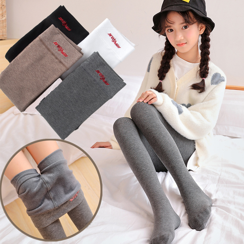儿童连裤袜秋冬加绒加厚女童打底裤薄绒白色学生舞蹈袜外穿一体裤