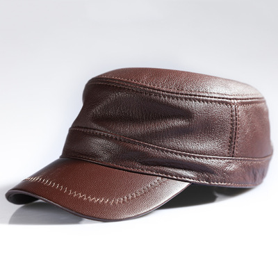 单层真皮帽子男平顶帽男韩版青年军帽春游踏青休闲中老年男帽新款