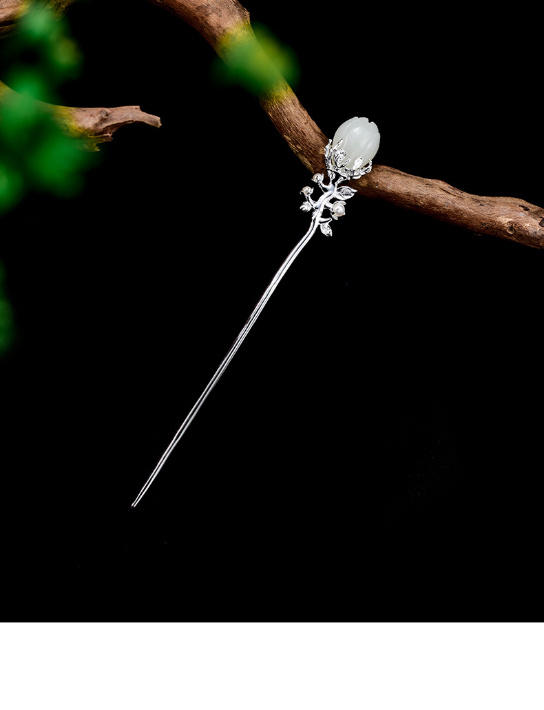 泰可泰s925银和田玉淡水珍珠发簪盘发发钗步摇汉服簪子批发