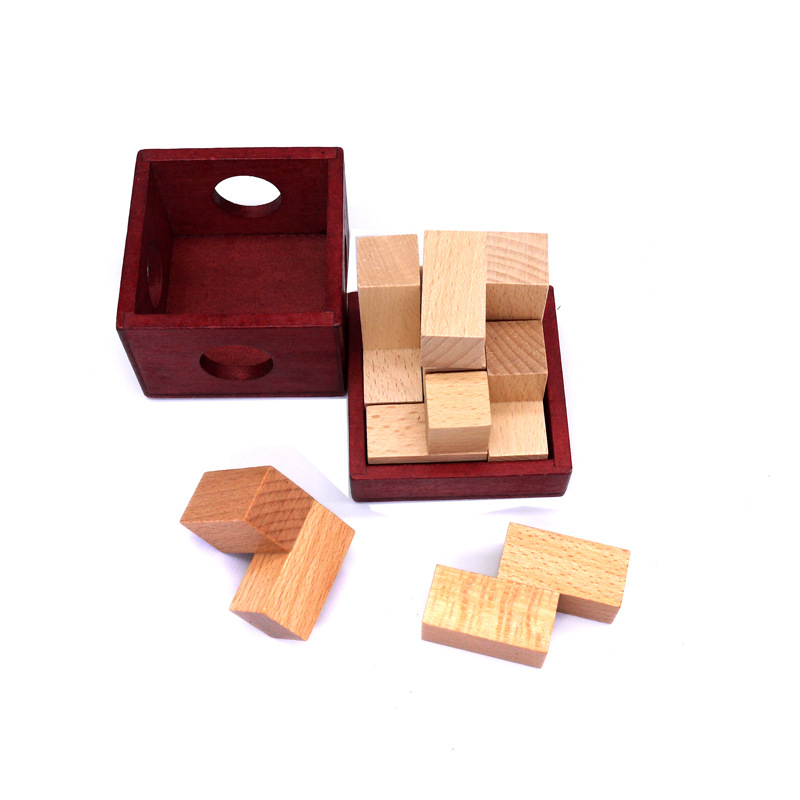 木制益智玩具孔明锁鲁班锁方锁索玛立方盒装立方体榉木大号奇妙盒