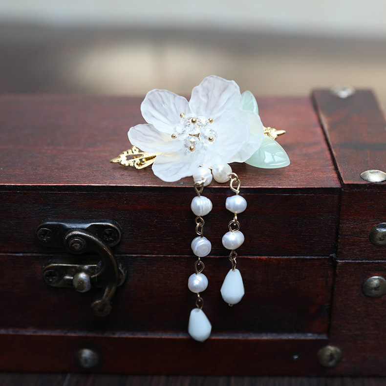 手作饰品古装流苏长款发夹 复古汉服发饰古典贝壳花水滴发夹批发