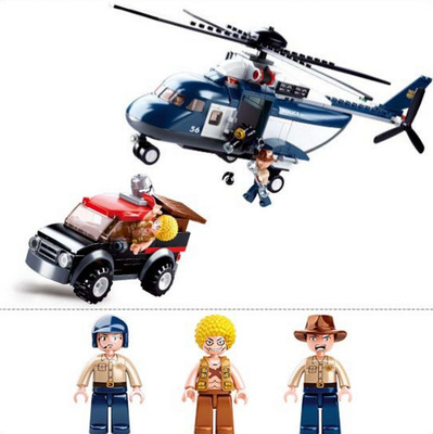 一件代发小鲁班 拼插益智儿童玩具男孩拼装积木警察直升机0656