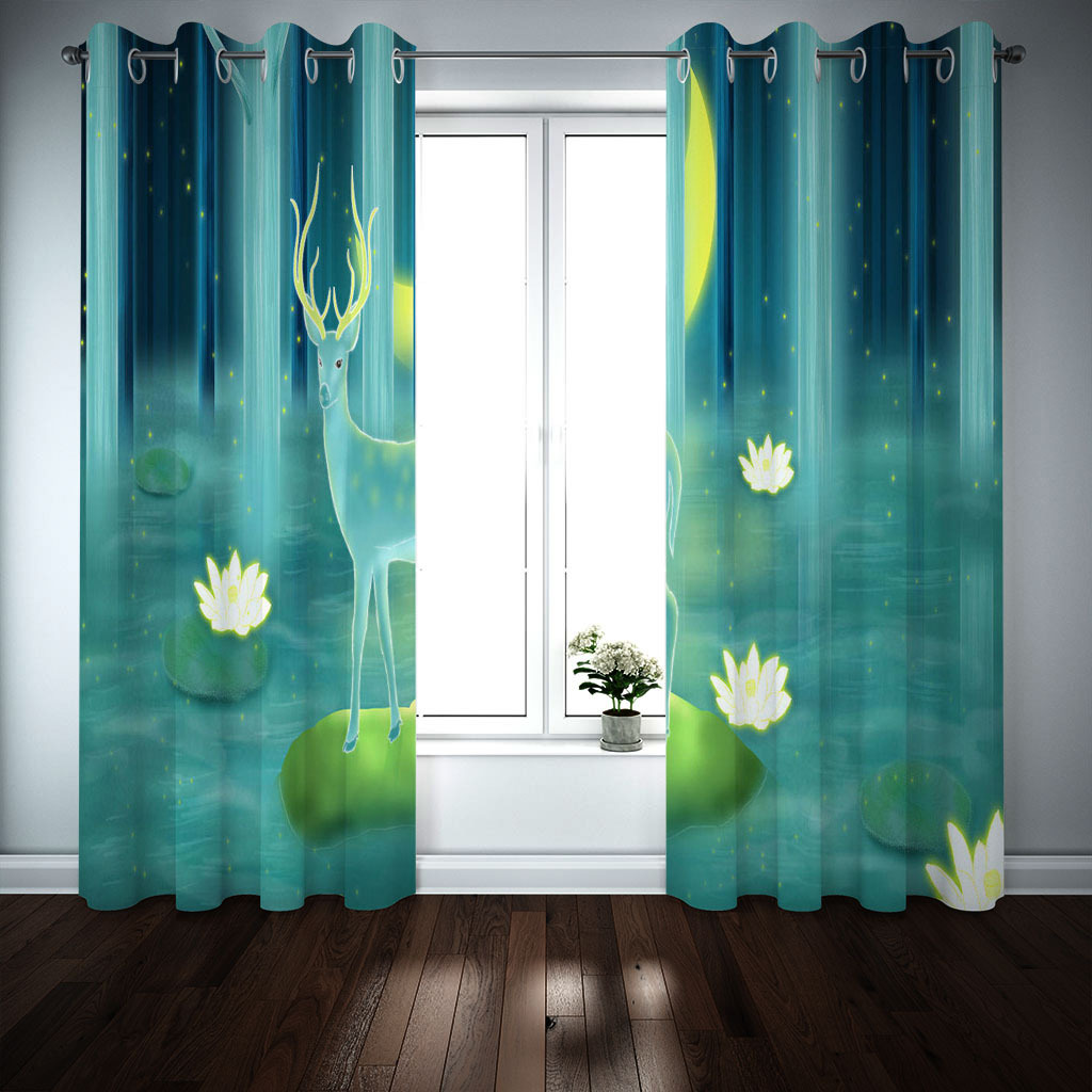 厂家直销 数码印花黑丝窗帘 打孔个性diy创意窗帘 来图定制