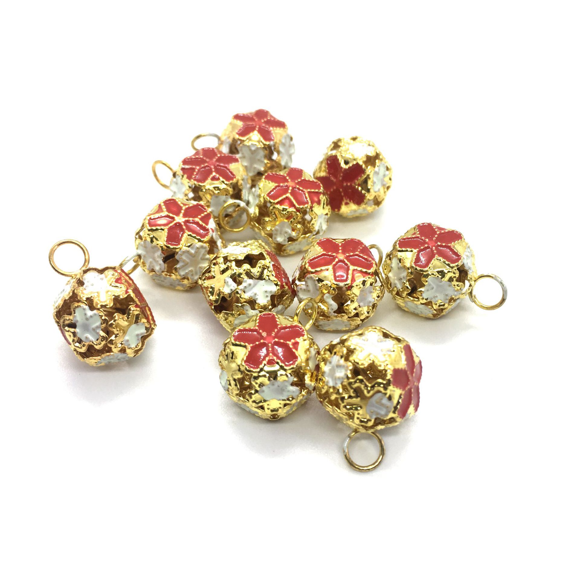 14mm景泰蓝镂空铃铛 彩色花球小铃铛 金属圣诞树挂件diy饰品饰配