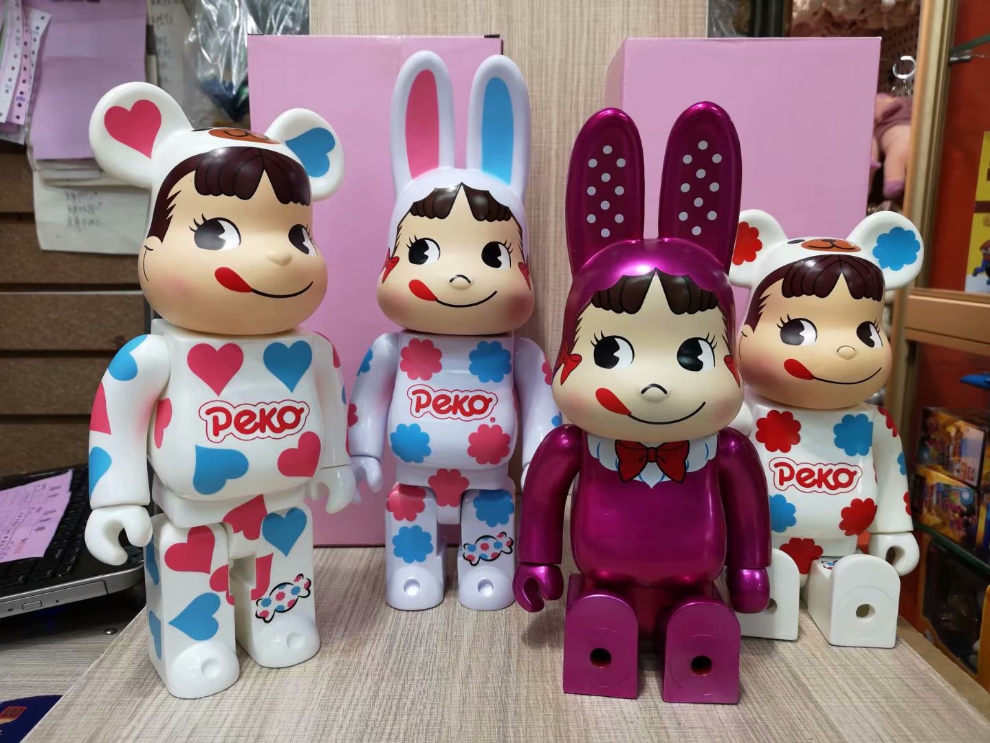 不二家牛奶妹暴力熊be@rbrick x手办peko积木熊玩具公仔兔子模型