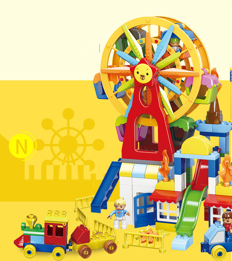 群隆科教兼容大颗粒百变场景积木摩天轮齿轮滑道游乐园智力玩具