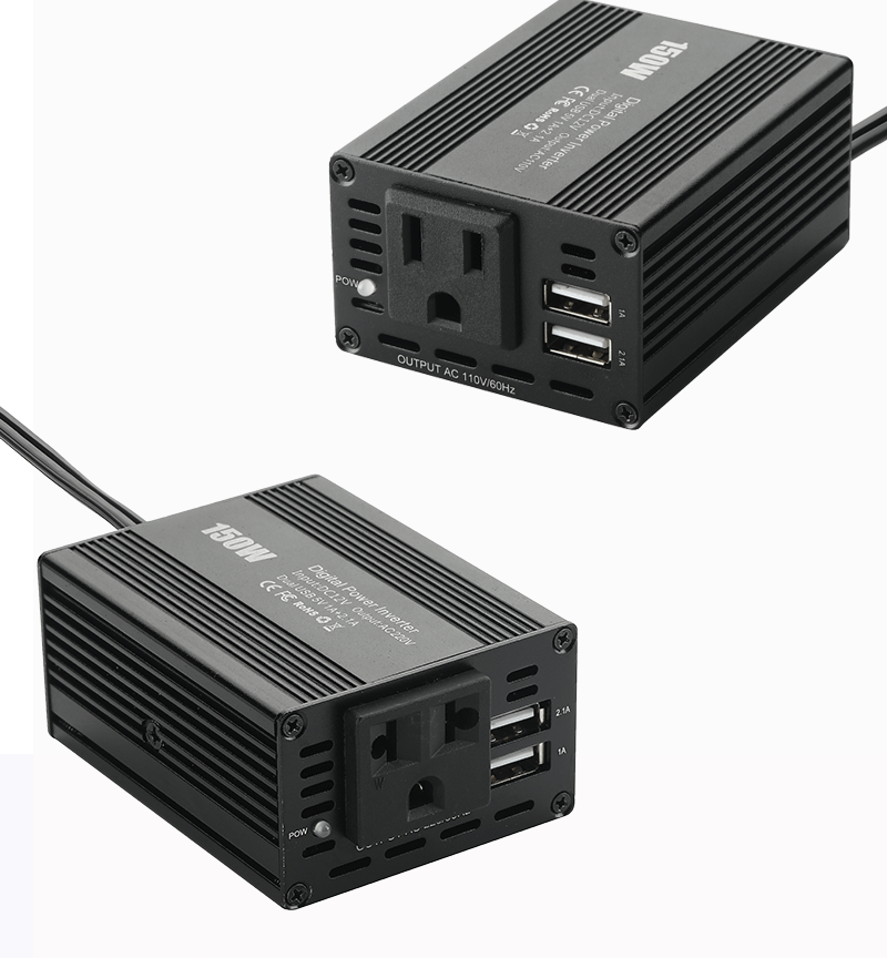 厂家150w车载逆变器欧规220v双usb3.1a黑色跨境电商爆款