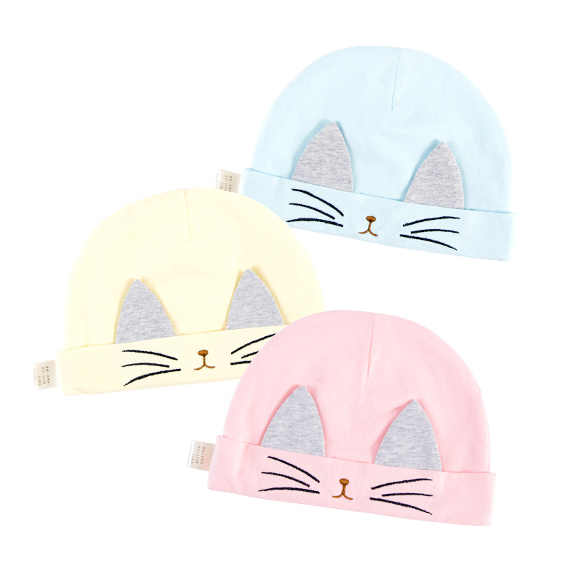 Foreign Trade European and American Embroidery Babies' Baby Beanie Cap Children's Sleeve Cap Cat-Shaped Cartoon Hat