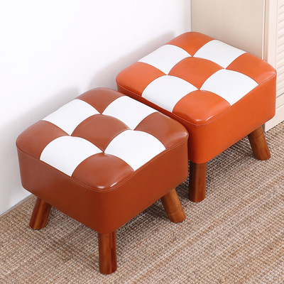 仿皮换鞋凳矮凳小凳子时尚创意沙发凳茶几穿鞋坐墩梳妆实木脚凳子